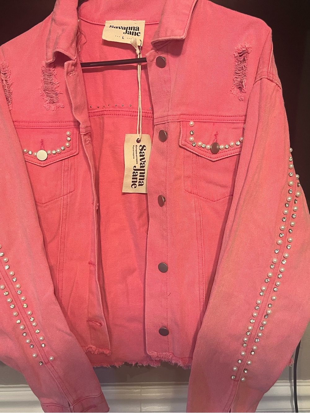NWT Savanna Jane Coral Pink Studded Denim Jacket